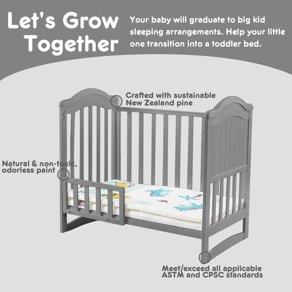 6-in-1 Convertible Mini Crib with Mattress and Mosquito Net Y2287