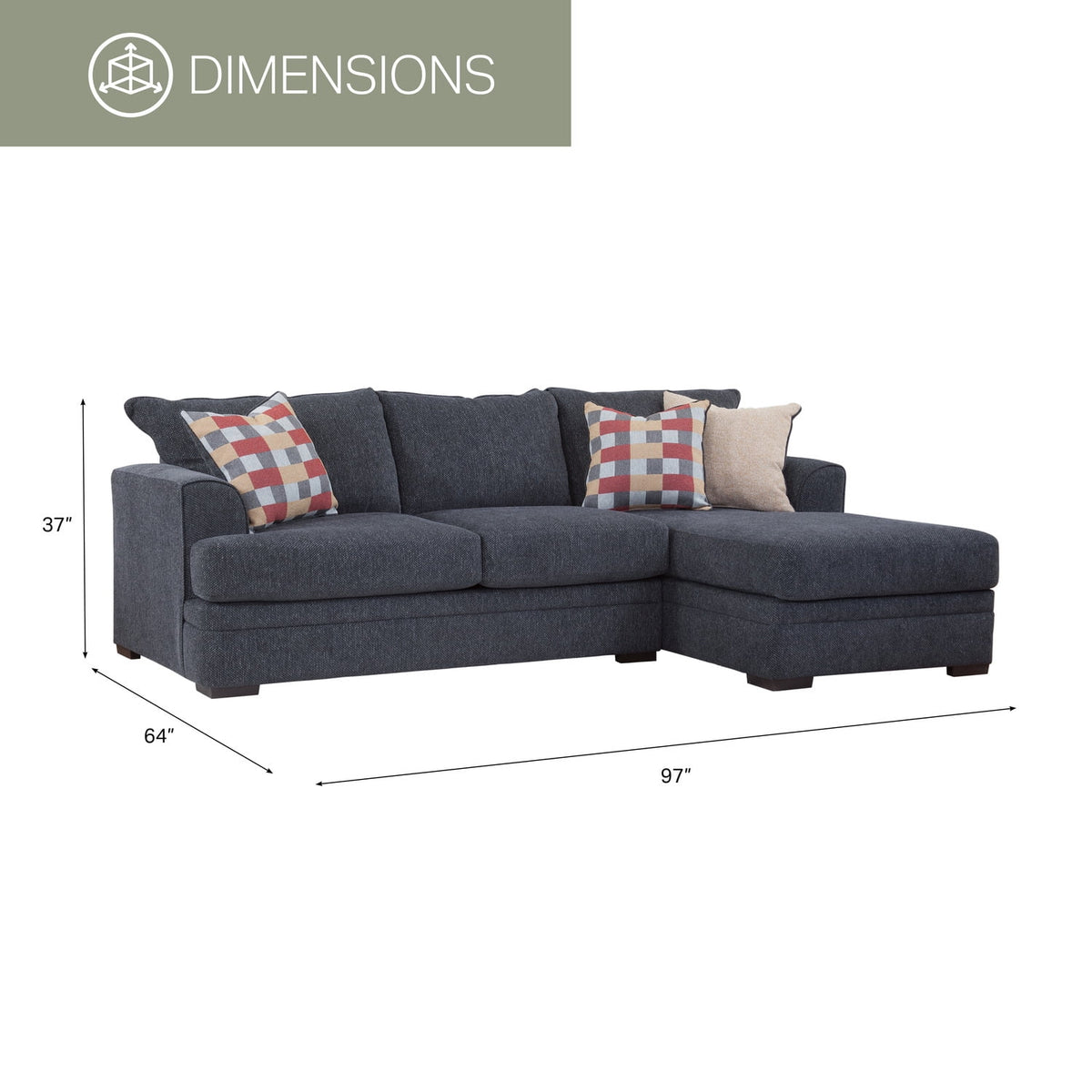 Charcoal Two Piece Sectional Sofa with Three Throw Pillows R4627