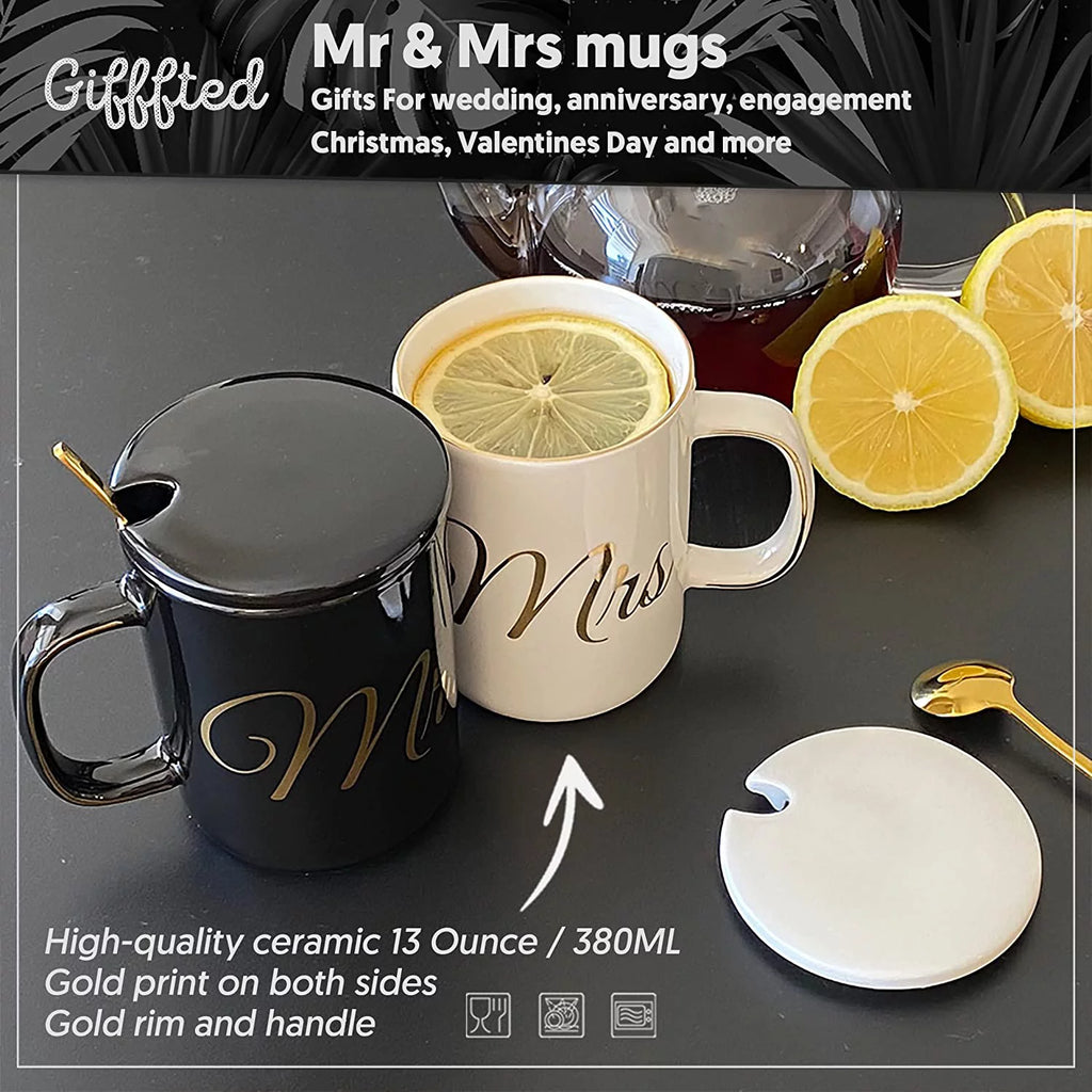 Mr and Mrs Coffee Mugs Set with Lids and Teaspoons R6164