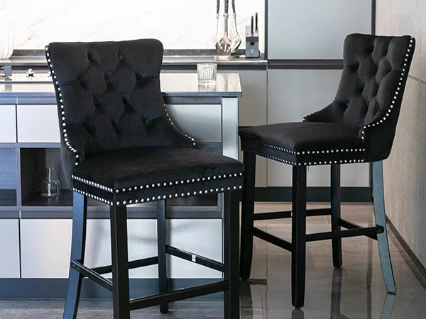 Black Velvet Upholstered Bar Stools Set of 4 R56370
