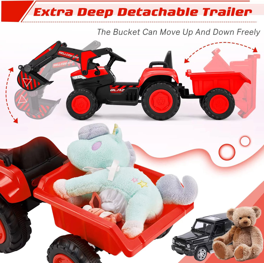 12 V Battery Powered Ride on Bulldozer with Trailer, Front Loader Bucket, Green K4047