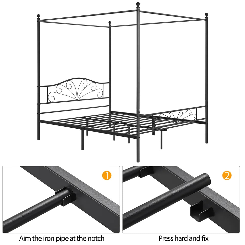 Black Queen Canopied Platform Bed C487544