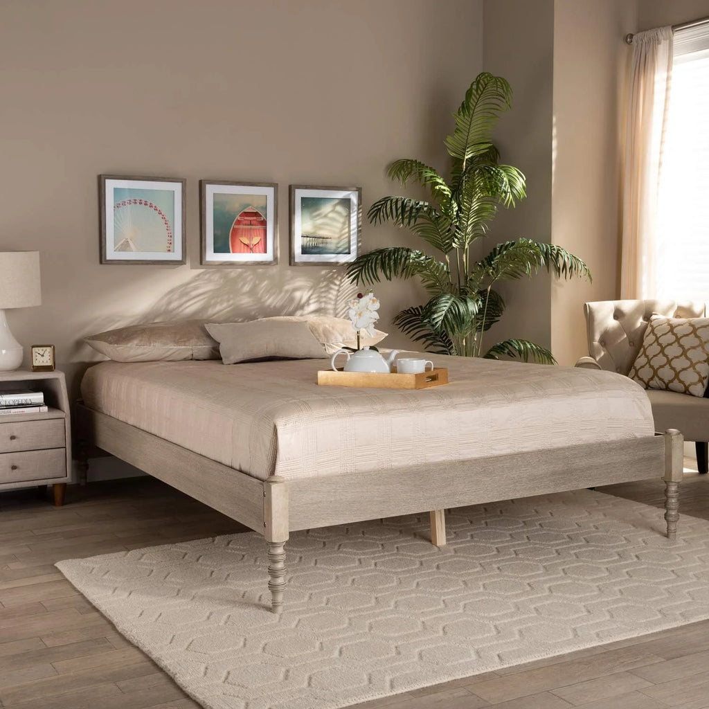 Antique White Oak Wood Full Size Platform Bed Frame A271
