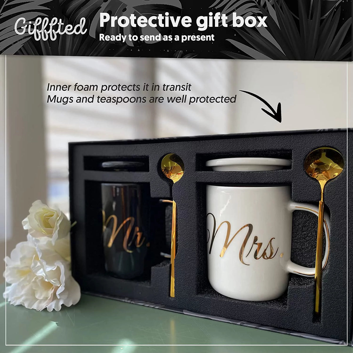 Mr and Mrs Coffee Mugs Set with Lids and Teaspoons R6164