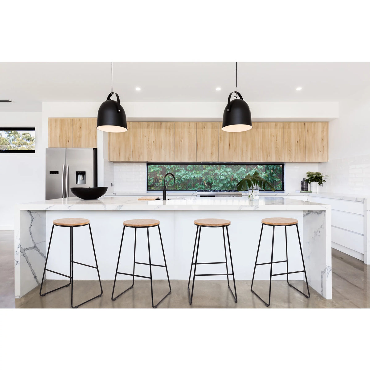 Black Metal Base with Natural Wood Seat Backless Stool L209