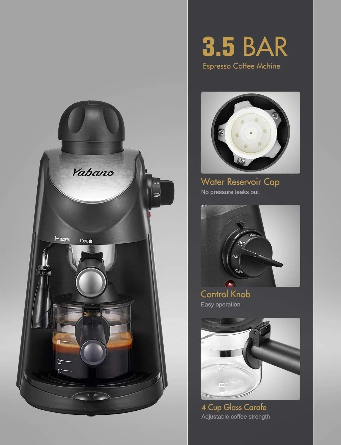 3.5 Bar 4 Cup Steam Espresso Cappuccino Maker with Milk Frother W404084