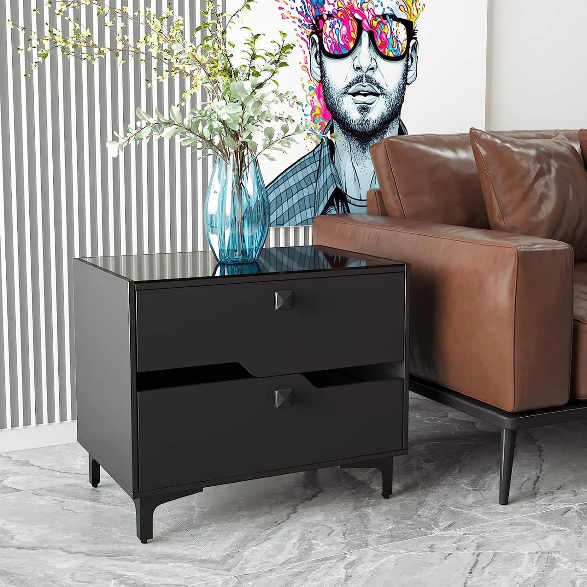 Modern Wood Bedside Table with 2 Drawers T613