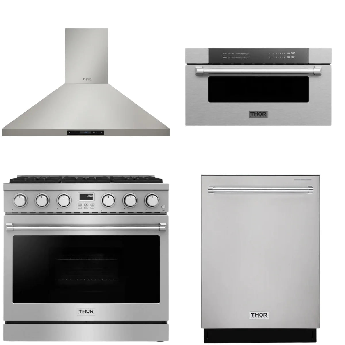 36 Gas Range, Range Hood, Dishwasher and Microwave A7027