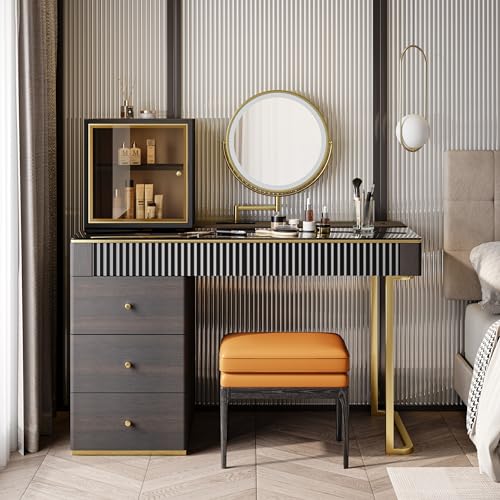 Makeup Vanity Desk with Mirror & LED Light, 5 Drawers, Stool O8009