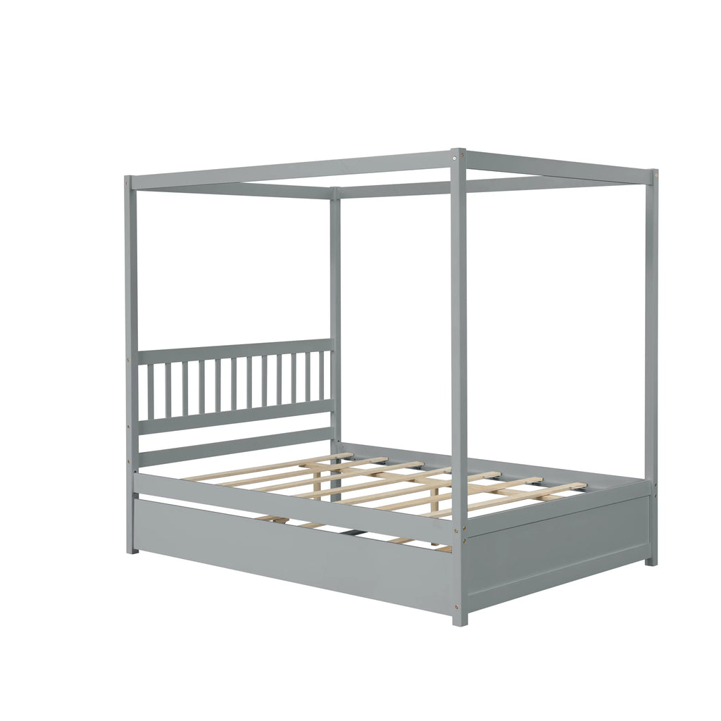 Pine Wood Canopy Bed Full Gray R924