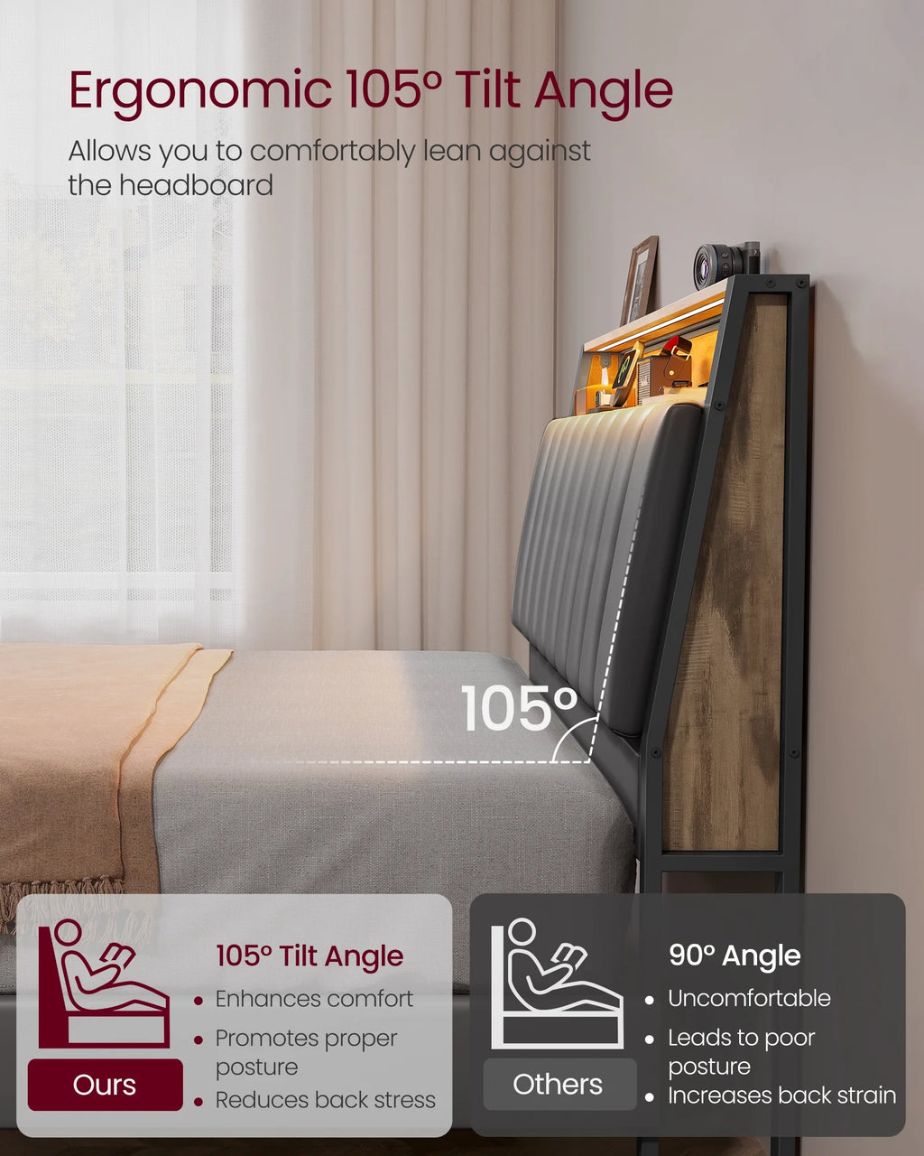 Full Size Bed Frame with Storage Headboard and Charging Station K6894