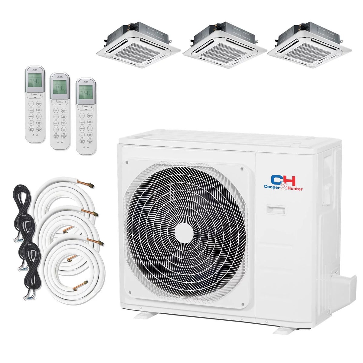 Tri 3 Zone Ductless Mini Split Ceiling Cassette Air Conditioner Heat Pump 9000 12000 12000 W140052