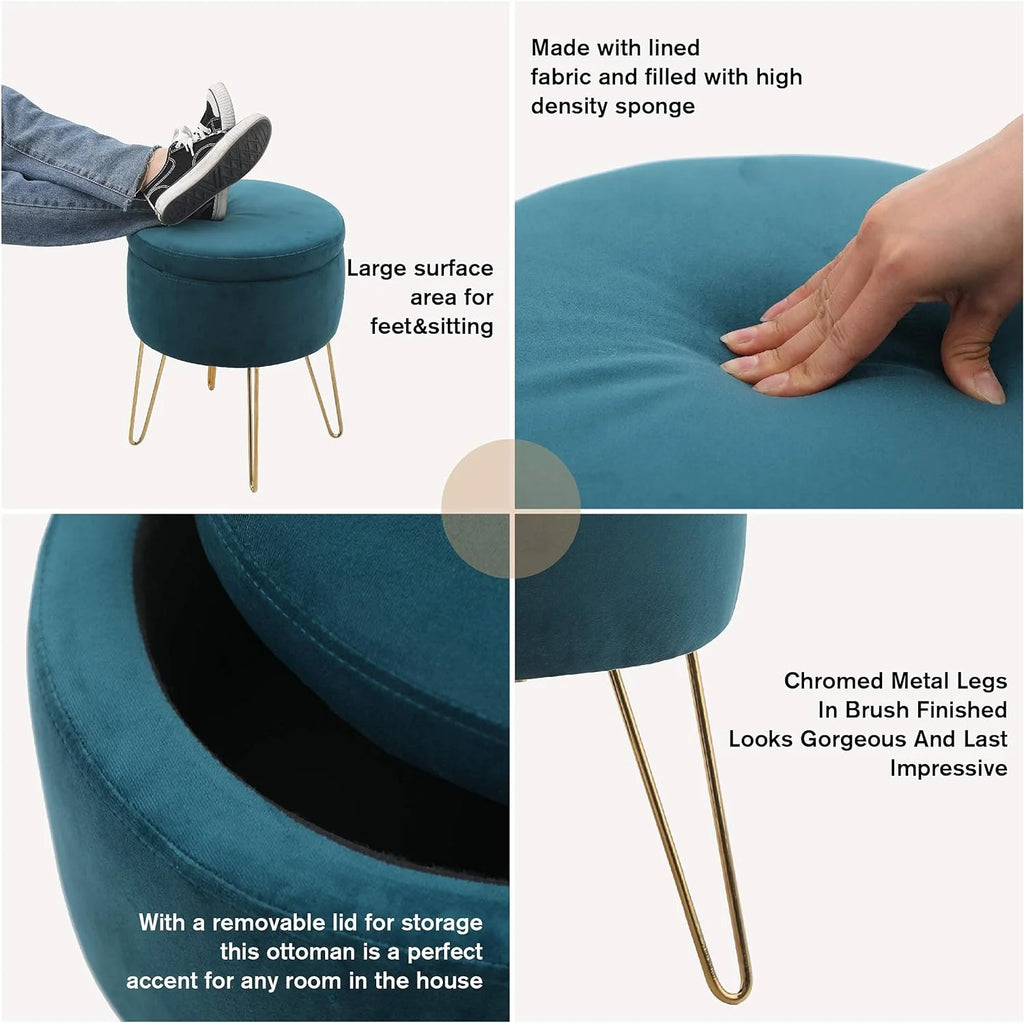 Green Velvet Round Storage Ottoman M7786
