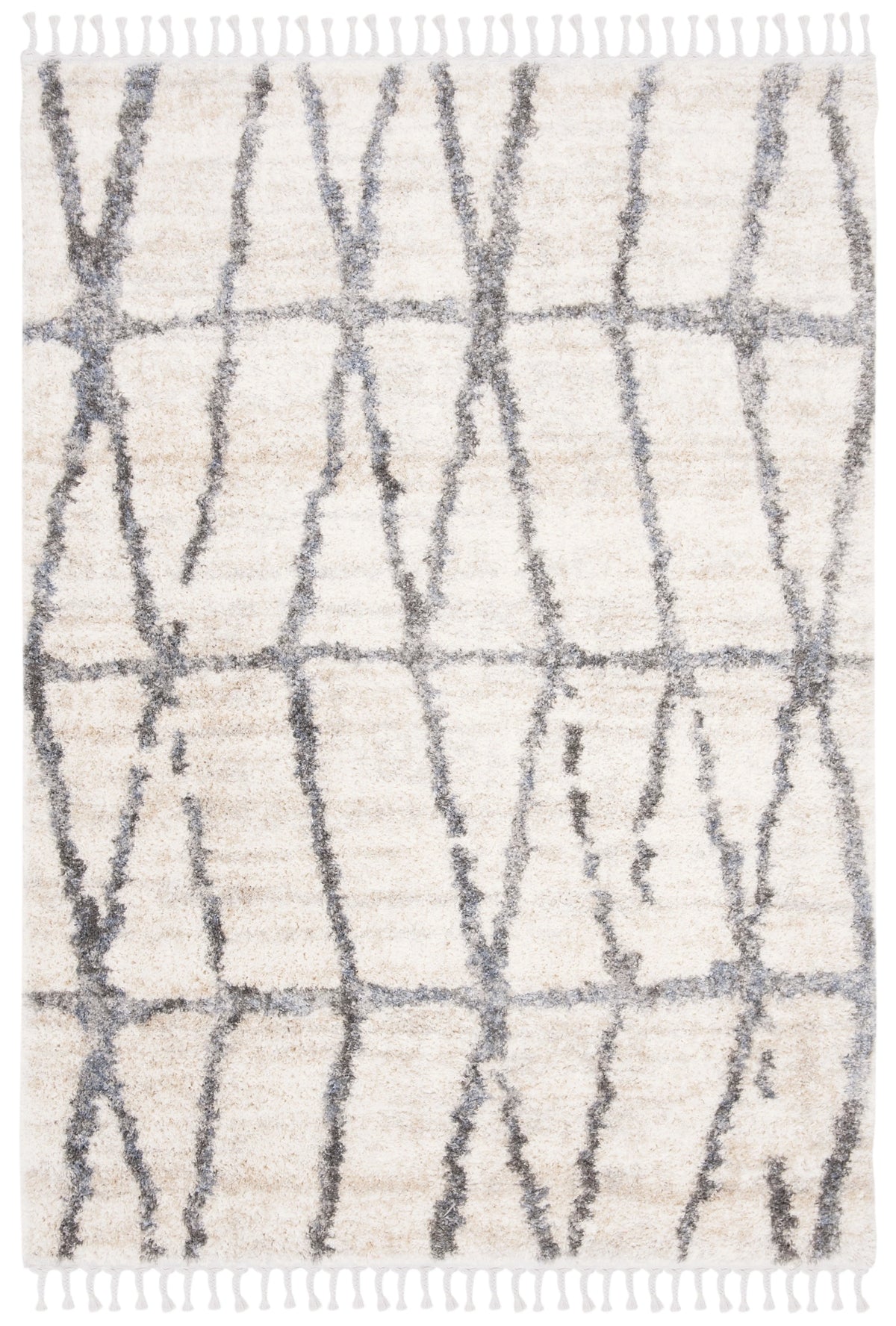 Cream Grey Geometric Shag Area Rug 9' x 12' Y7705