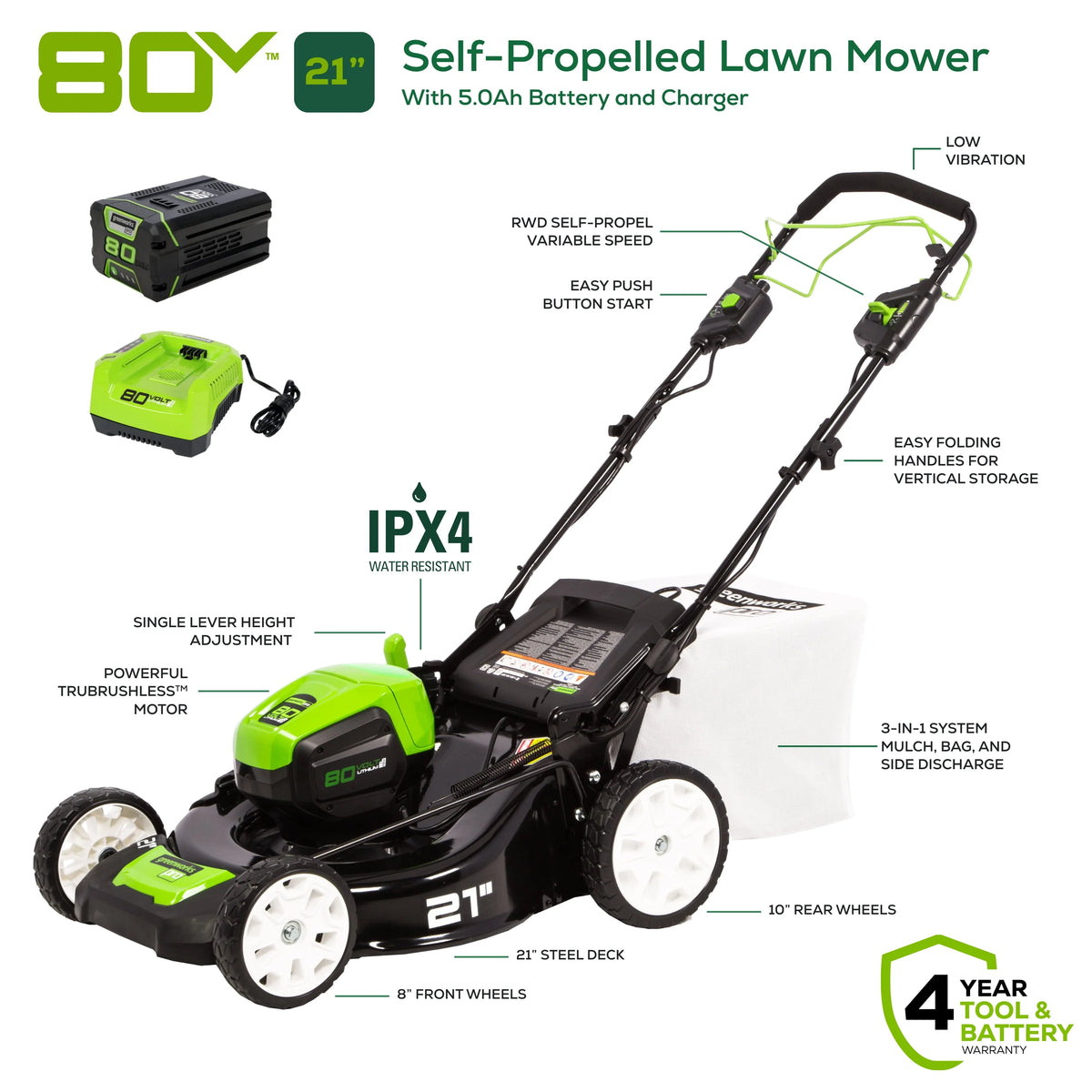 80V 21 Self Propelled Mower 5Ah Battery & Charger G30658