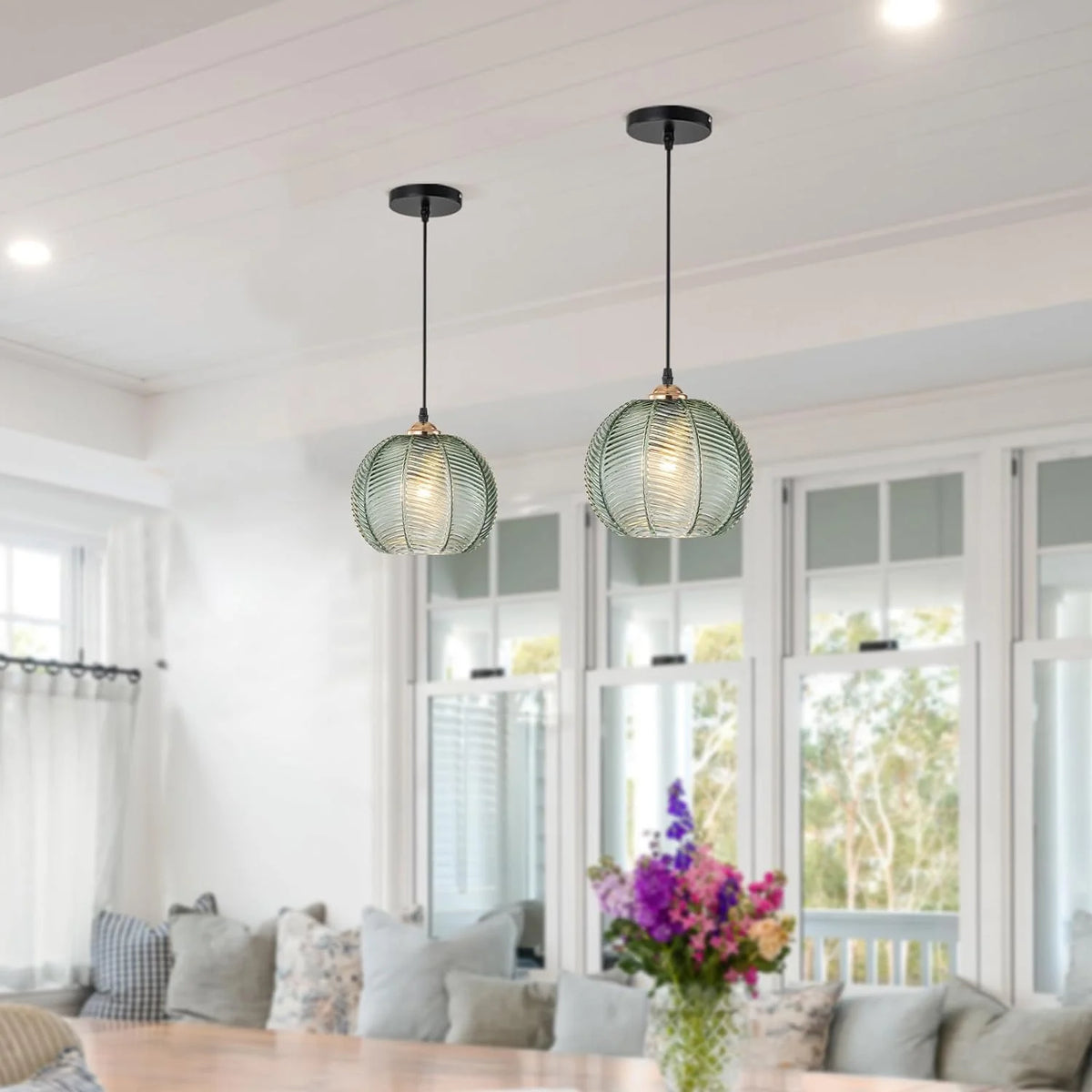 Green Glass Pendant Light Fixtures 2-Pack P956735