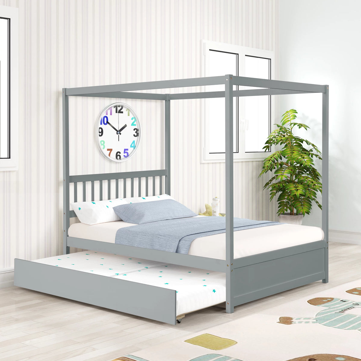 Pine Wood Canopy Bed Full Gray R924