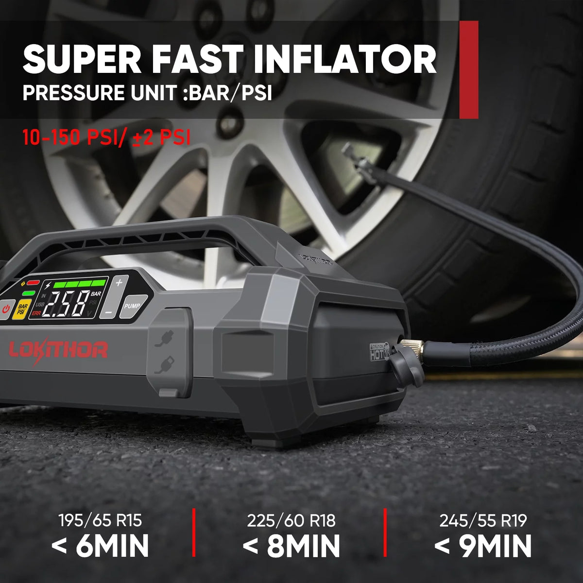 1750A 12V Jump Starter with Air Compressor and 150PSI Digital Tire Inflator F8092