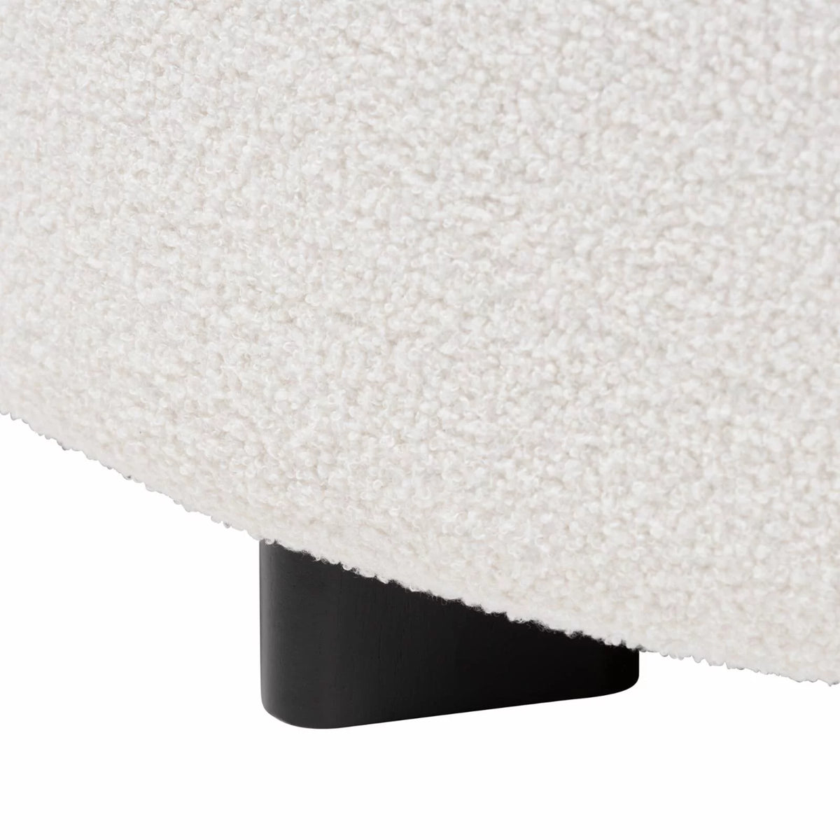 Ivory Boucle Upholstered Black Wood Round Ottoman M180