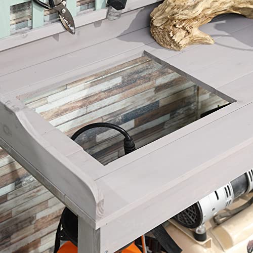 Light Gray Wooden Potting Bench Table with Sink and Drawer E1671