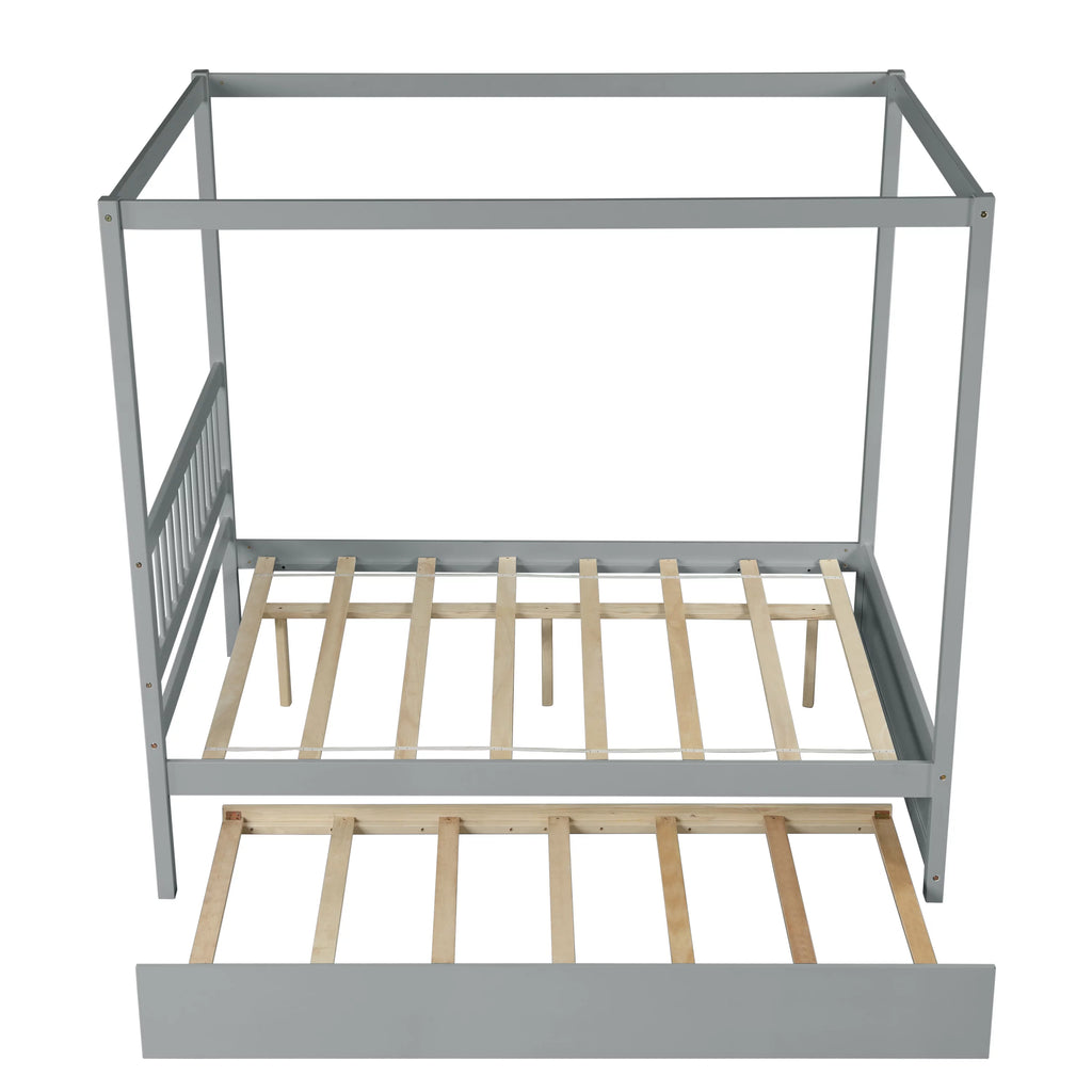 Pine Wood Canopy Bed Full Gray R924