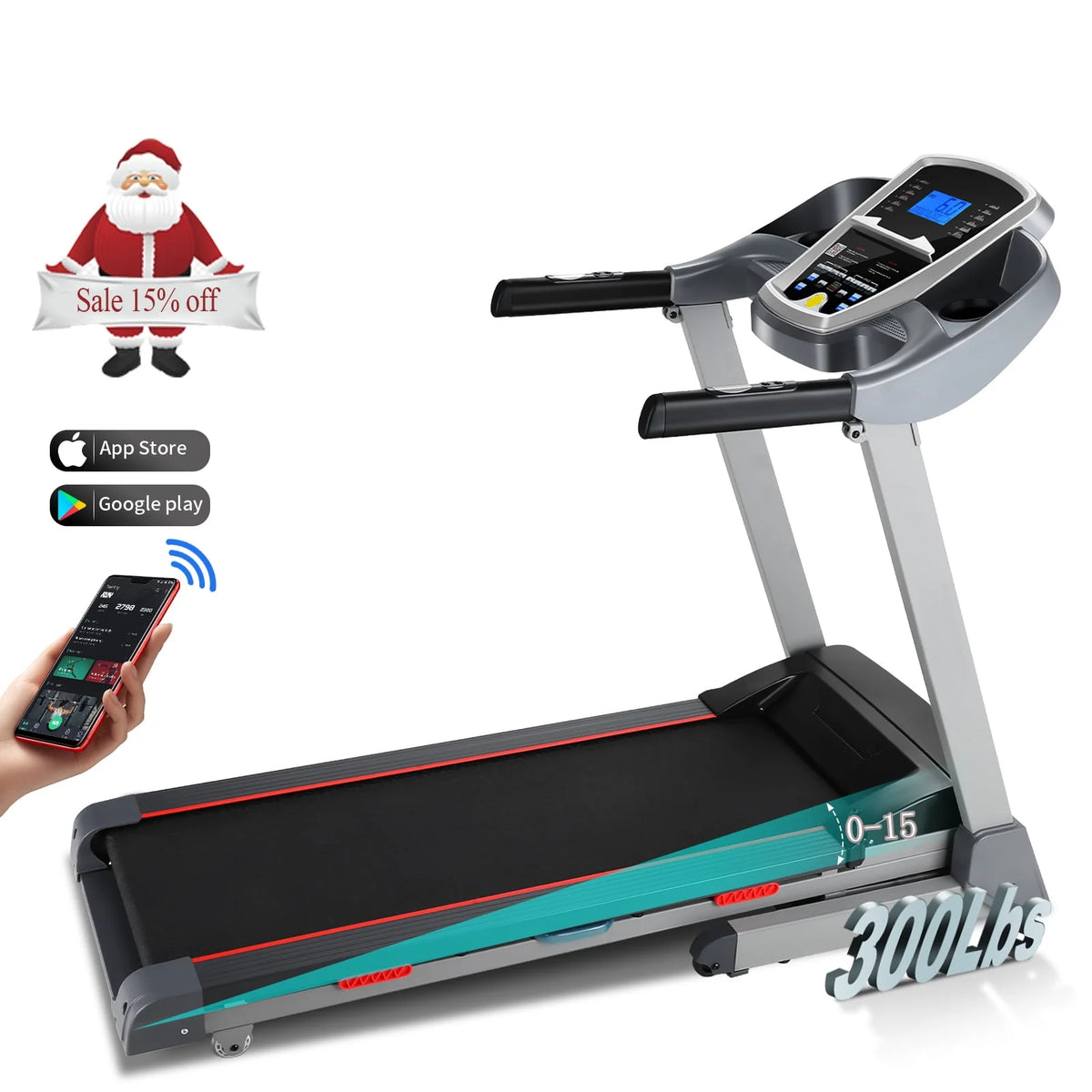 Electric Treadmill with 15-Level Auto Incline H854