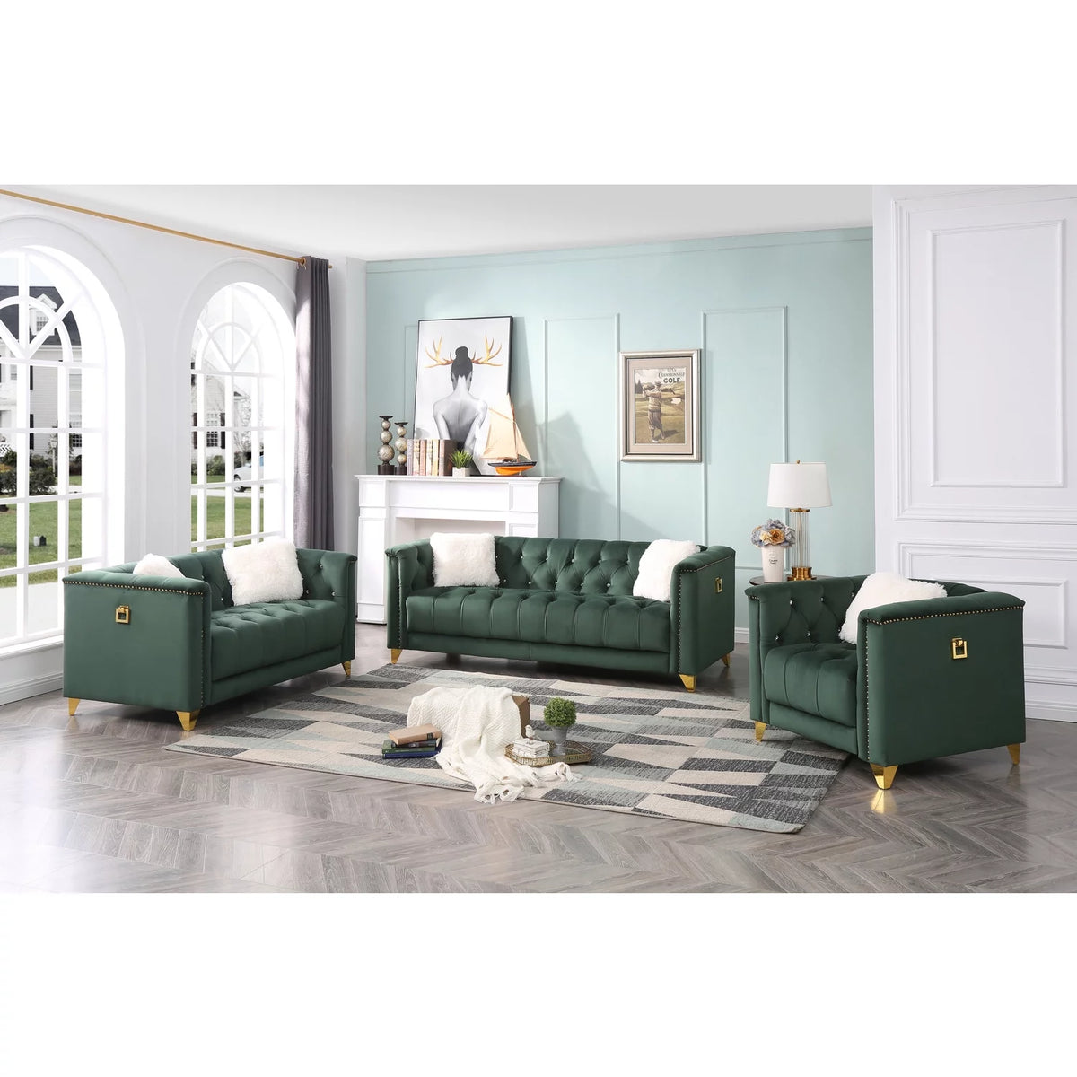 Green Velvet 3Pc Upholstery Living Room Set D532171