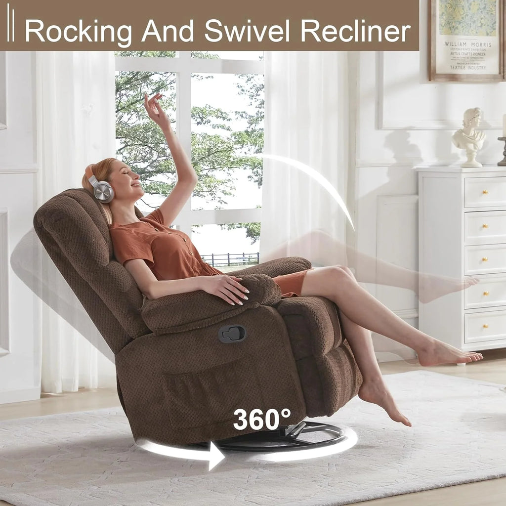 Oversized Dark Brown Manual Rocking Recliner Chair Y9538