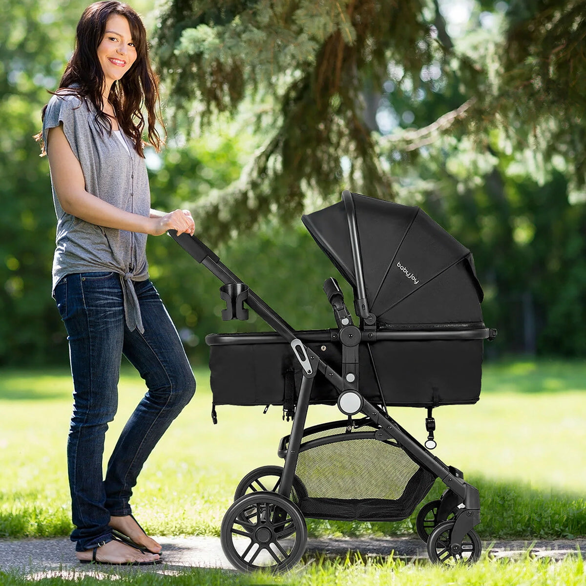 2 In 1 Foldable Baby Stroller Black D3236