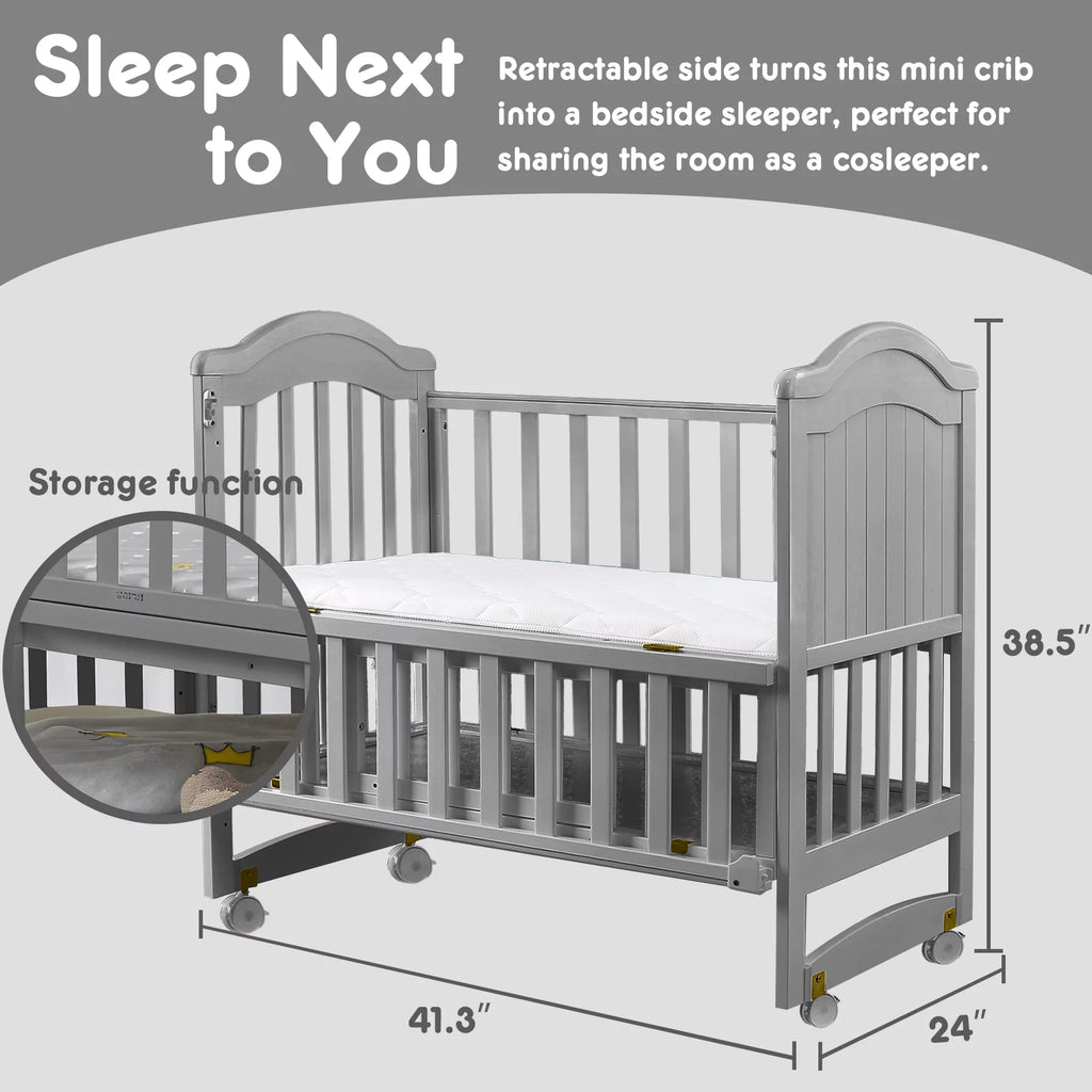 6-in-1 Convertible Mini Crib with Mattress and Mosquito Net Y2287