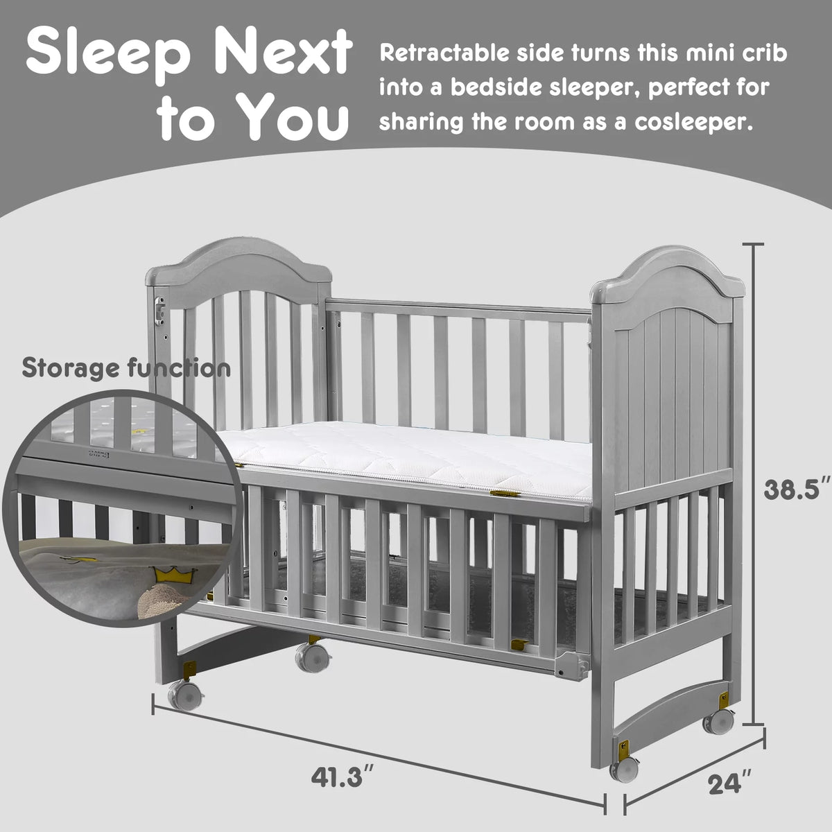 6-in-1 Convertible Mini Crib with Mattress and Mosquito Net Y2287