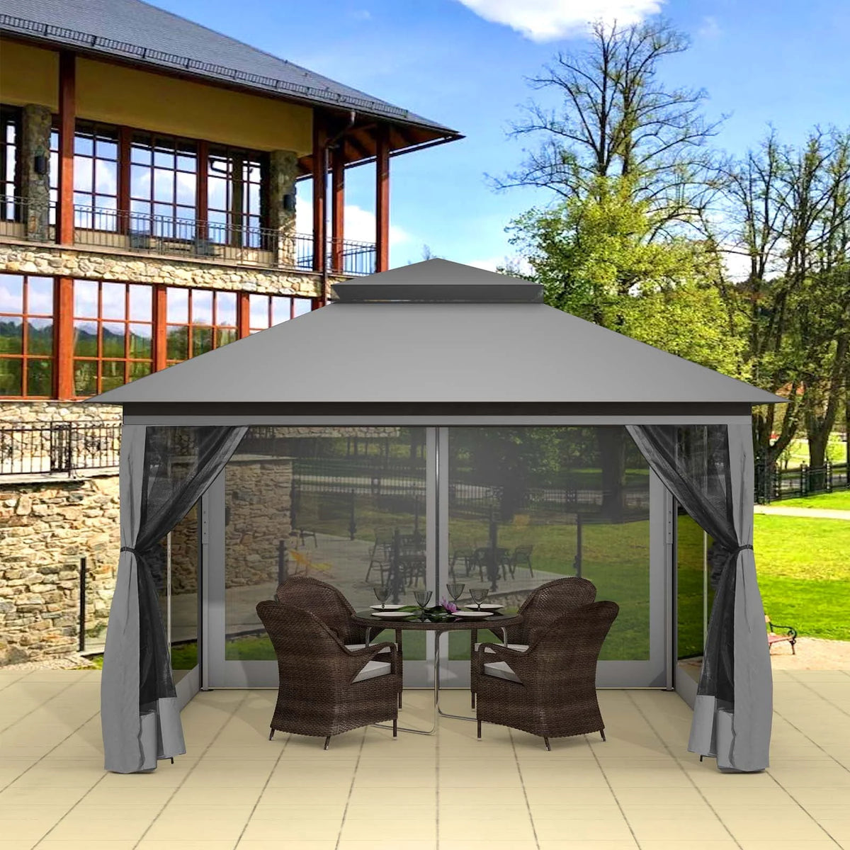 13 x 13 ft Pop up Gazebo Canopy Shelter with Mosquito Netting H513868