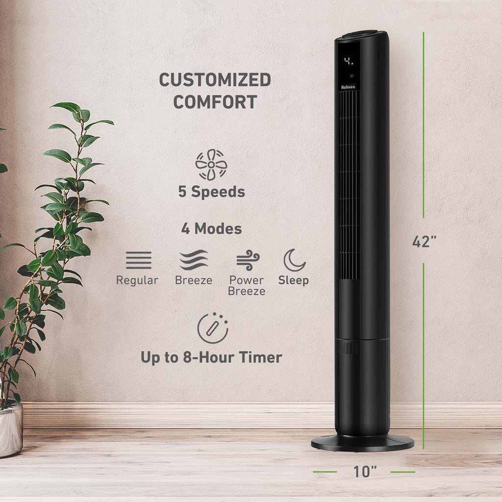 42 Oscillating Digital Tower Fan with Remote Control, Black I3050