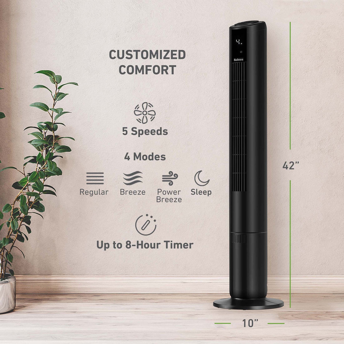 42 Oscillating Digital Tower Fan with Remote Control, Black I3050