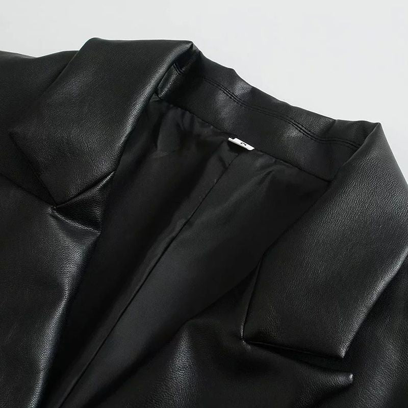 Recycled Vegan Leather One Button Blazer Jacket Z60466