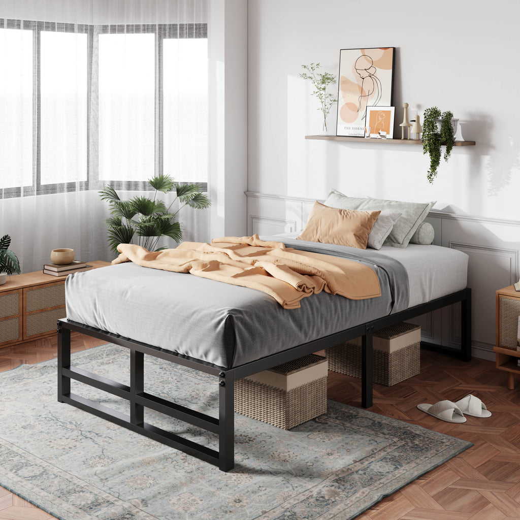 Queen Size Metal Platform Bed Frame with Storage Space H33322