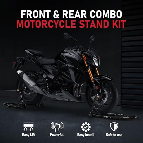 Motorcycle Front and Rear Wheel Lift Paddock Stand with 4 Caster Wheels Black Z876