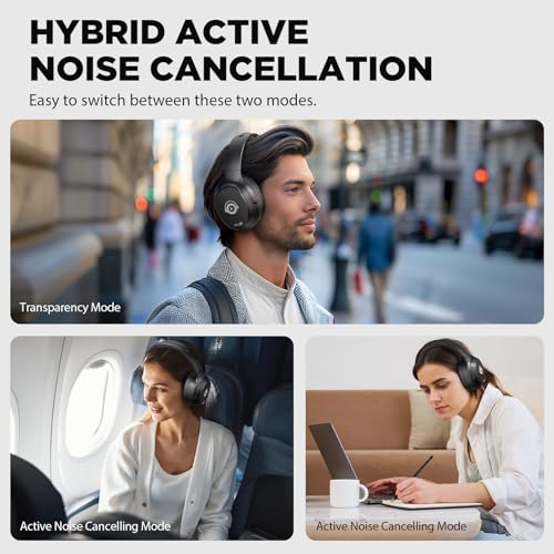 Black Wireless Over Ear Active Noise Cancelling Headphones T91646