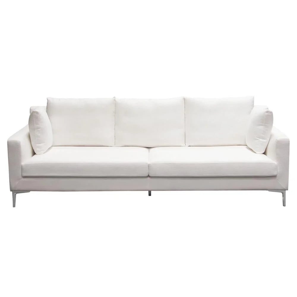 White Linen Sofa with Polished Silver Metal Leg T891