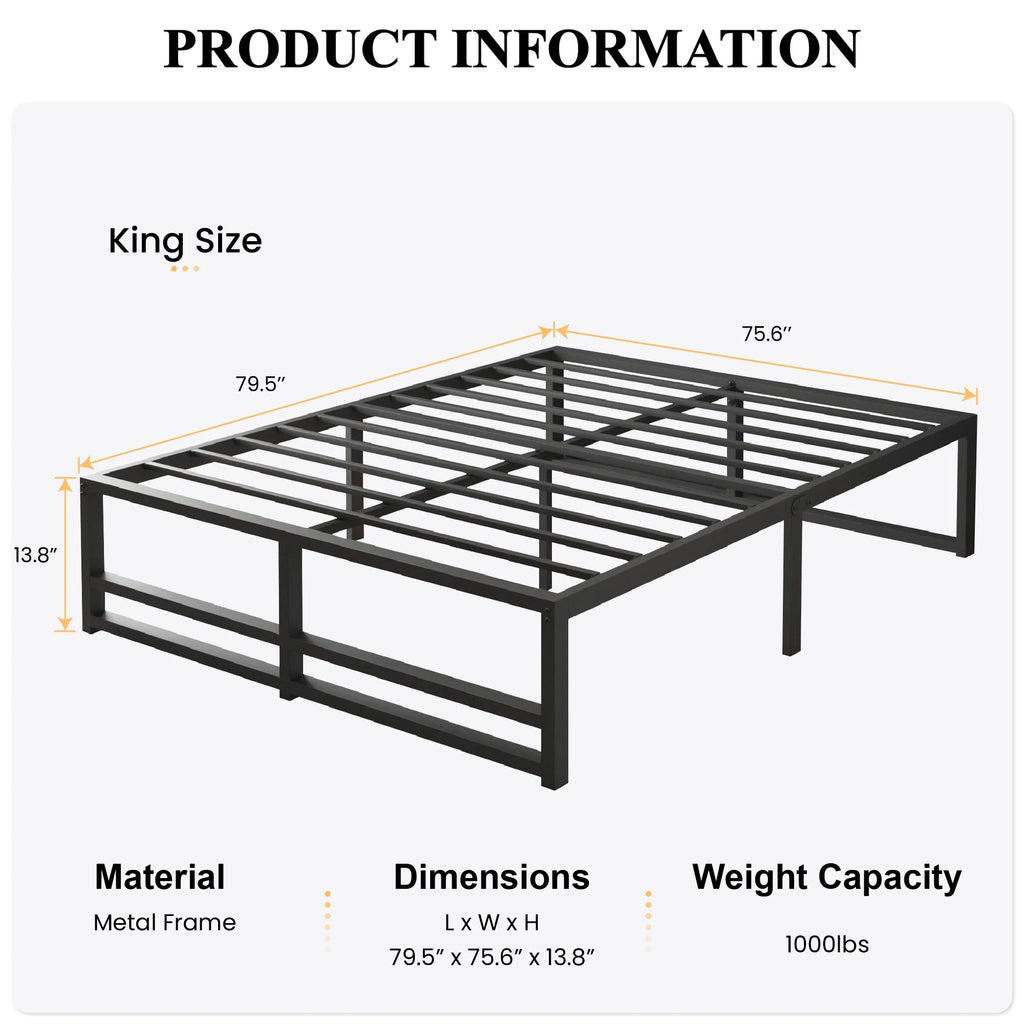 Queen Size Metal Platform Bed Frame with Storage Space H33322
