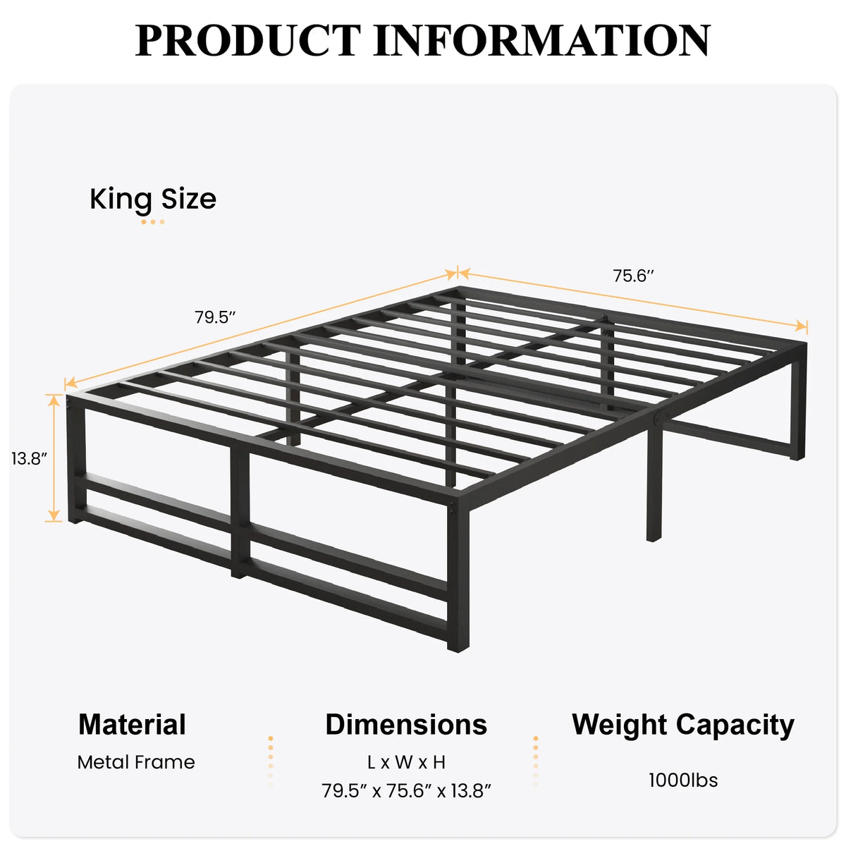 Queen Size Metal Platform Bed Frame with Storage Space H33322