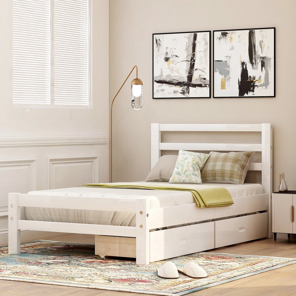 Wood Platform Bed Frame with Drawers and Headboard C155355