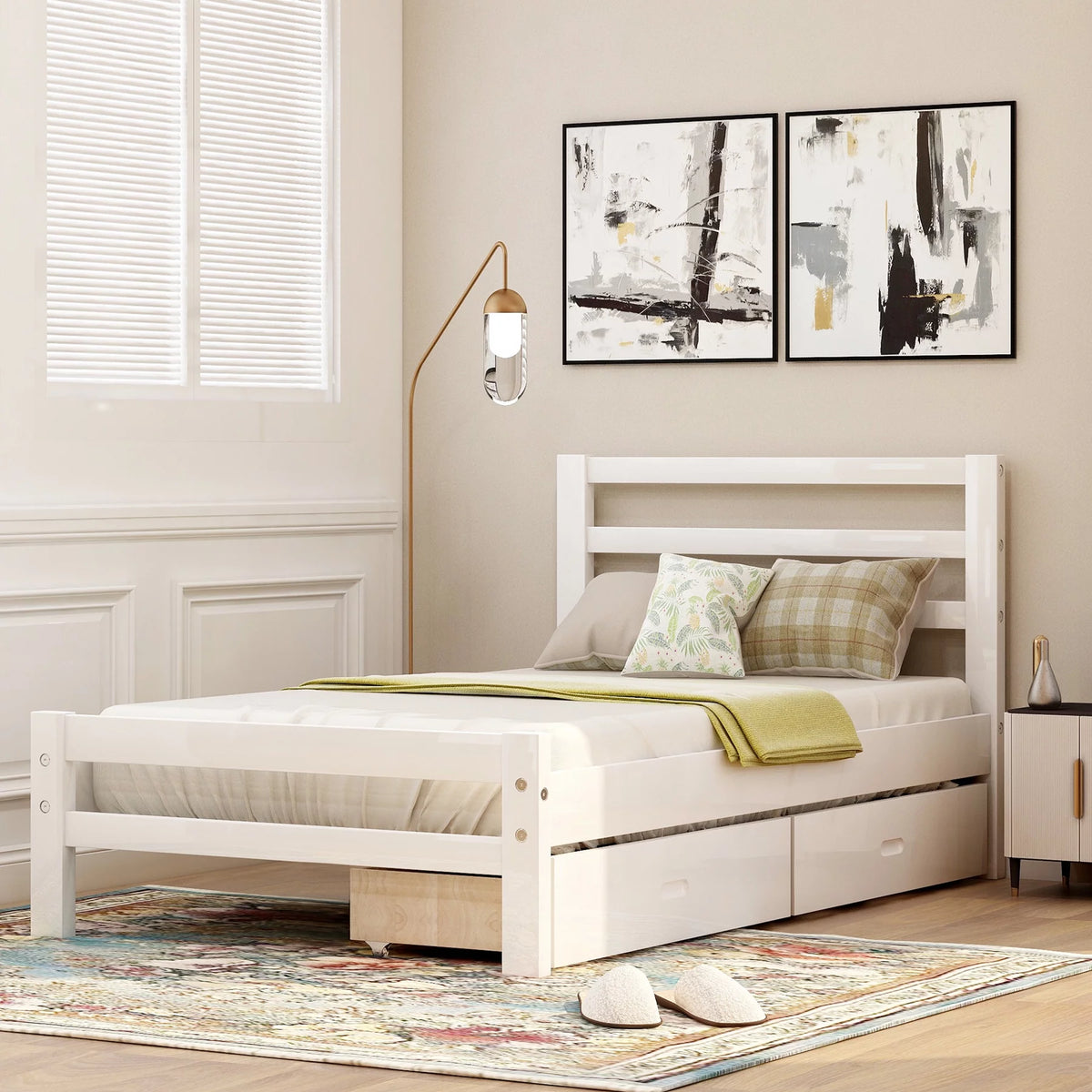 Wood Platform Bed Frame with Drawers and Headboard C155355