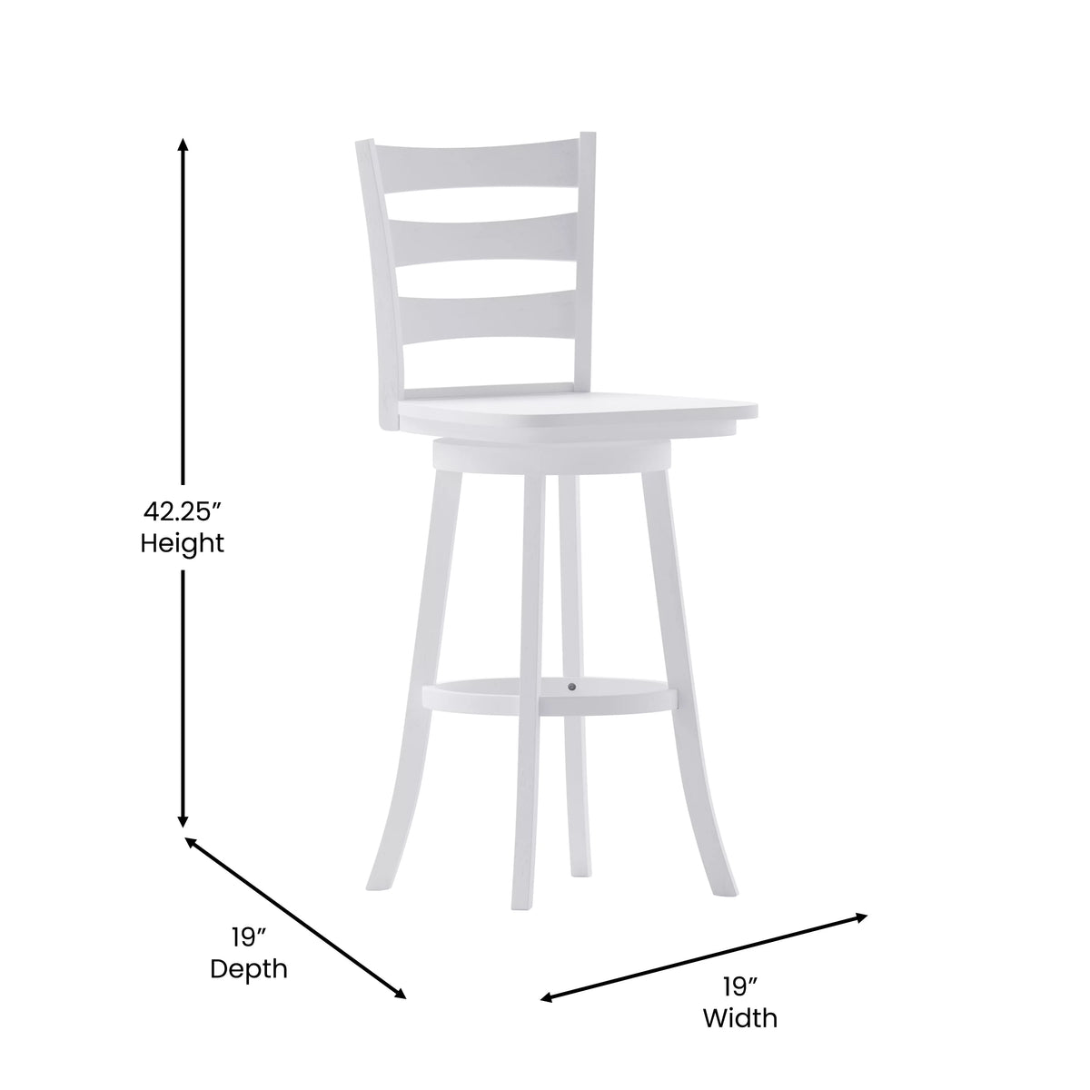 30" Antique White Swivel Bar Height Stool with Wood Seat and Footrest T9284
