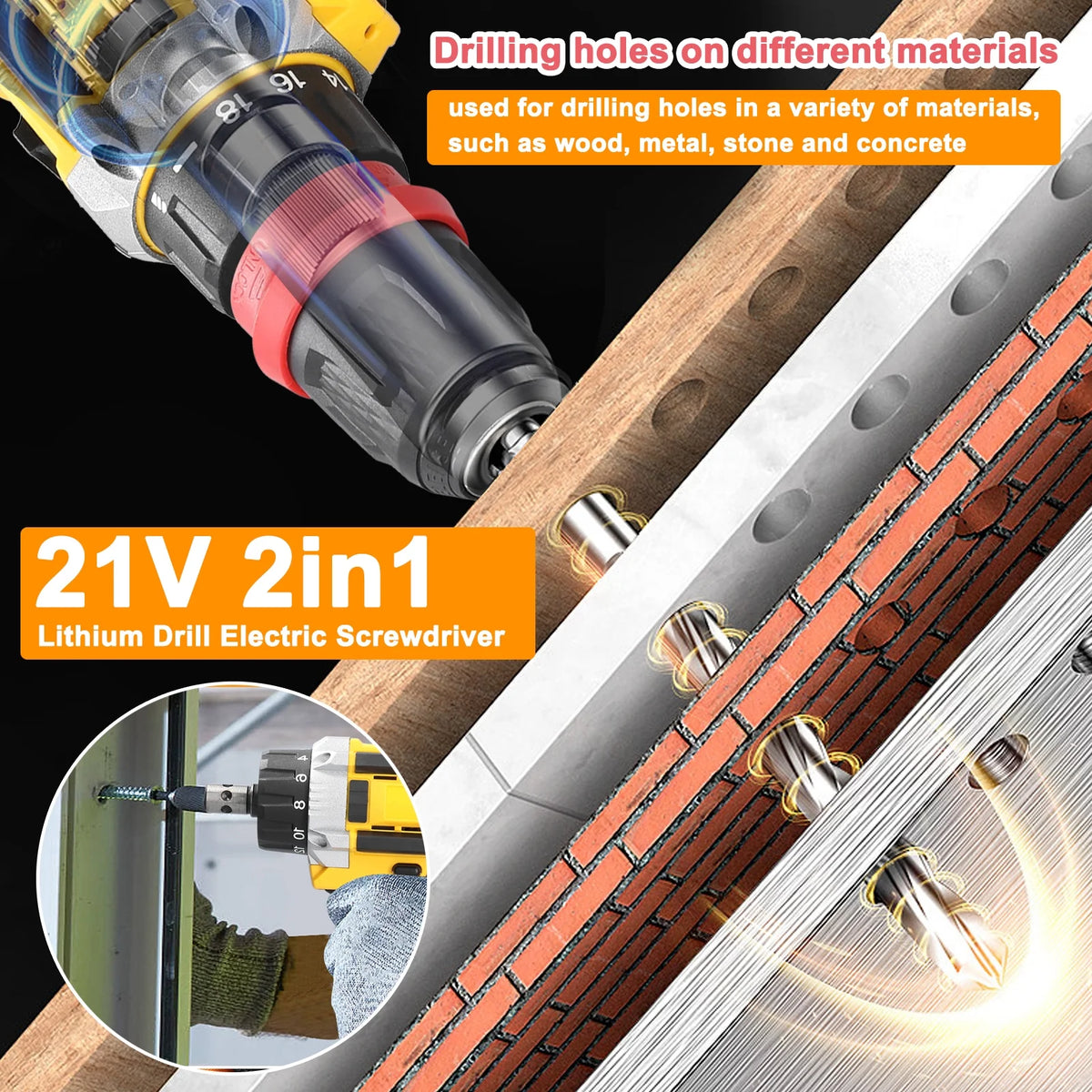 Electric Screwdriver 21V Brushed Motor Drill Set W6567
