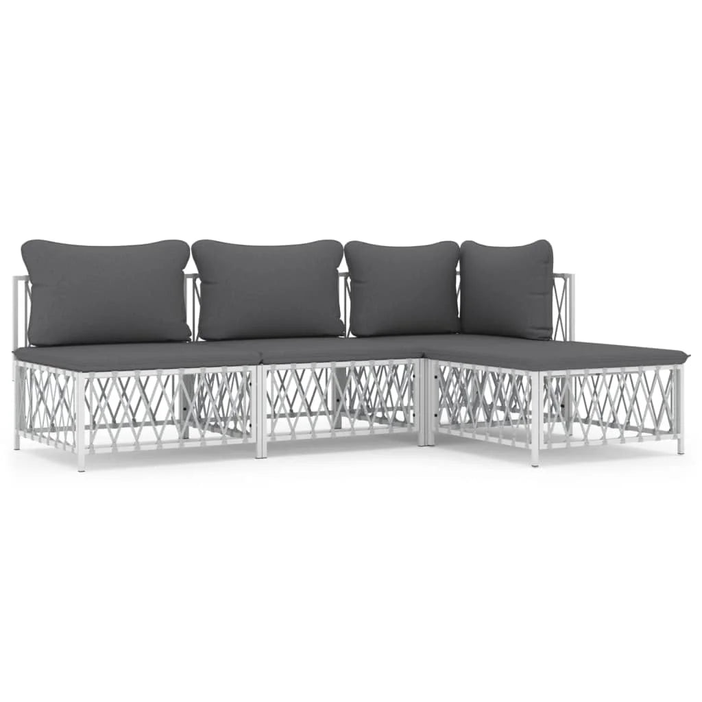 4 Piece Patio Set with Cushions White Steel P512896