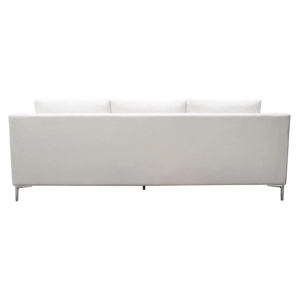 White Linen Sofa with Polished Silver Metal Leg T891