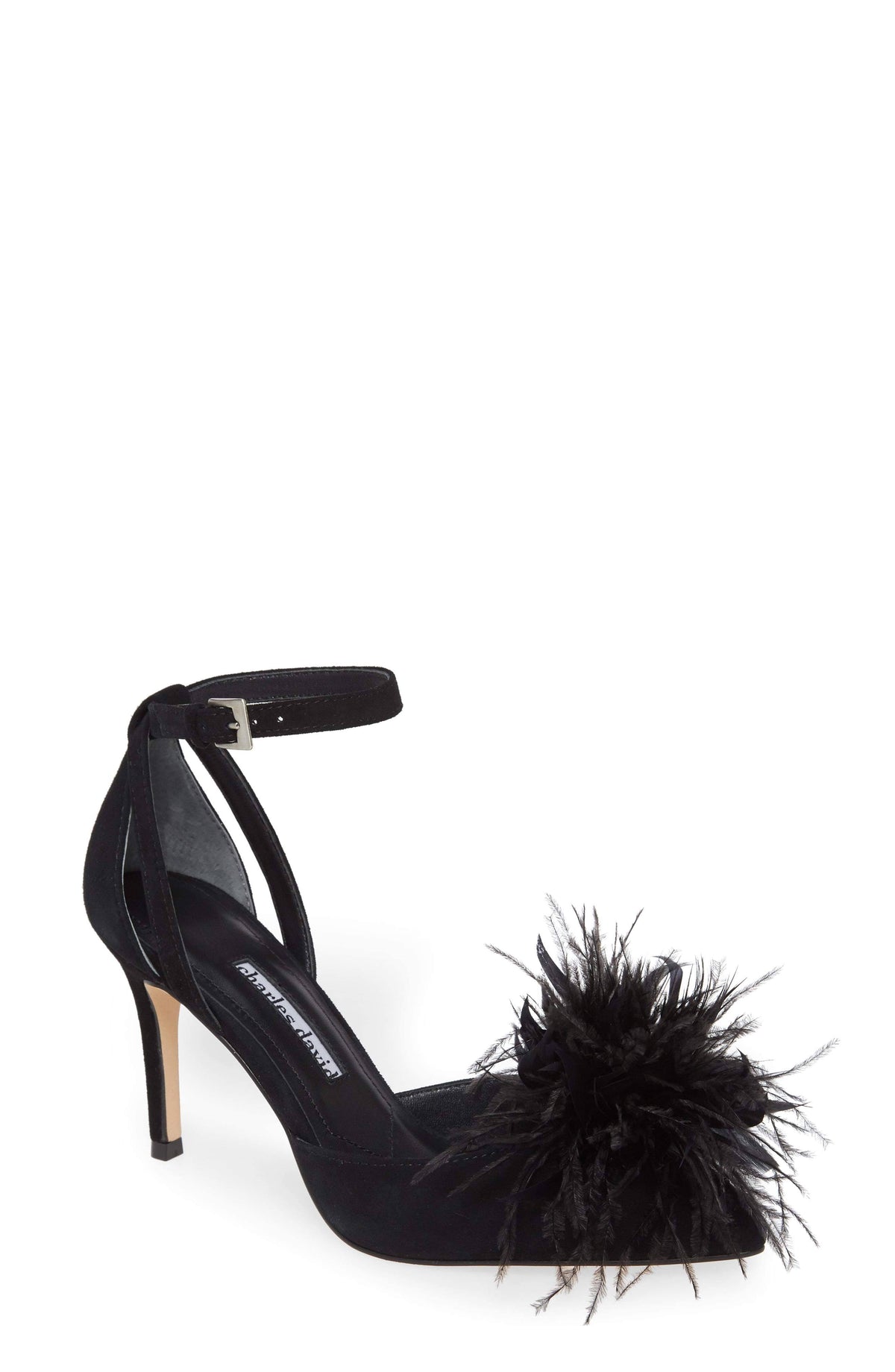 Black Leather Ankle Strap Pump Z918