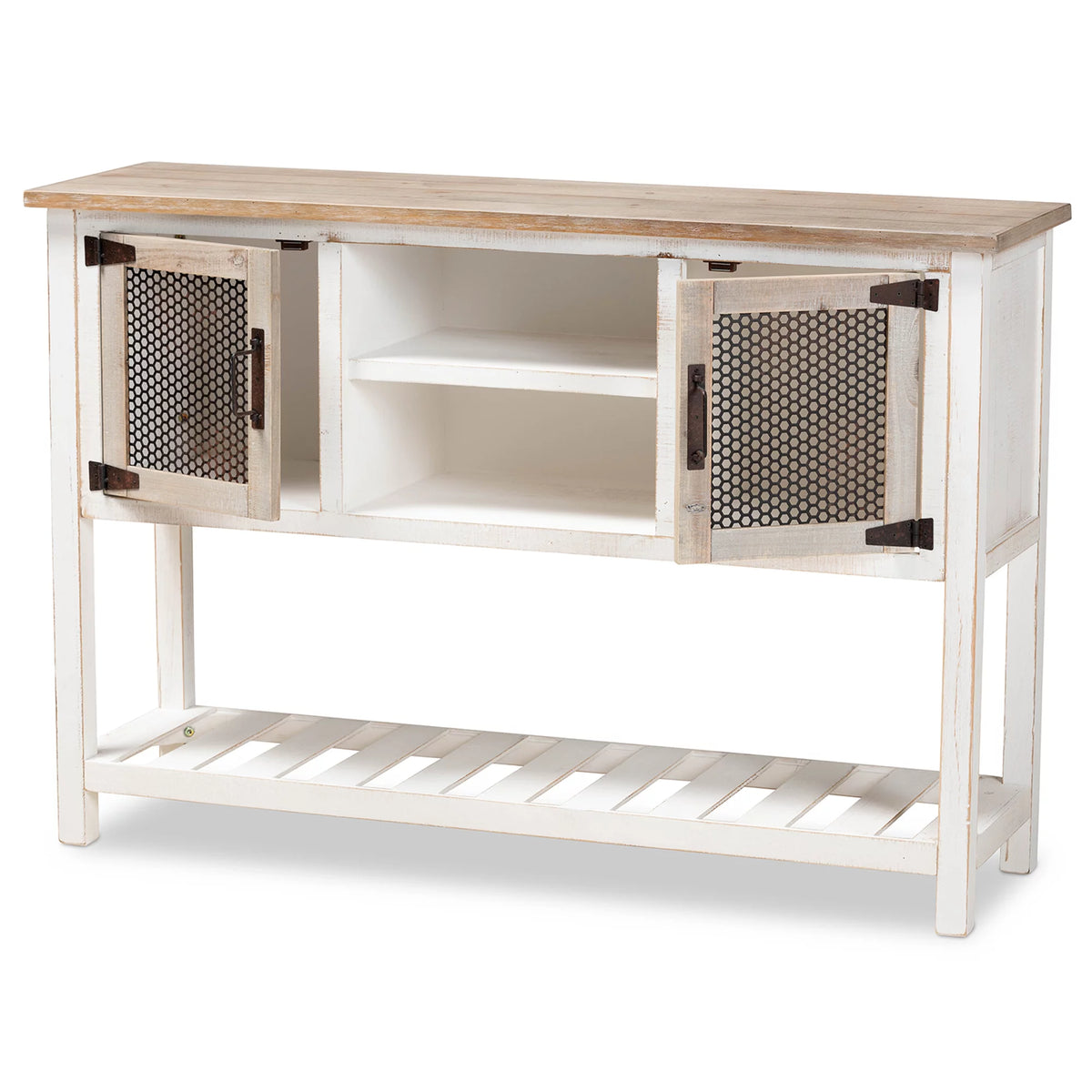 White and Oak Brown Wood 2-Door Sideboard Buffet I910