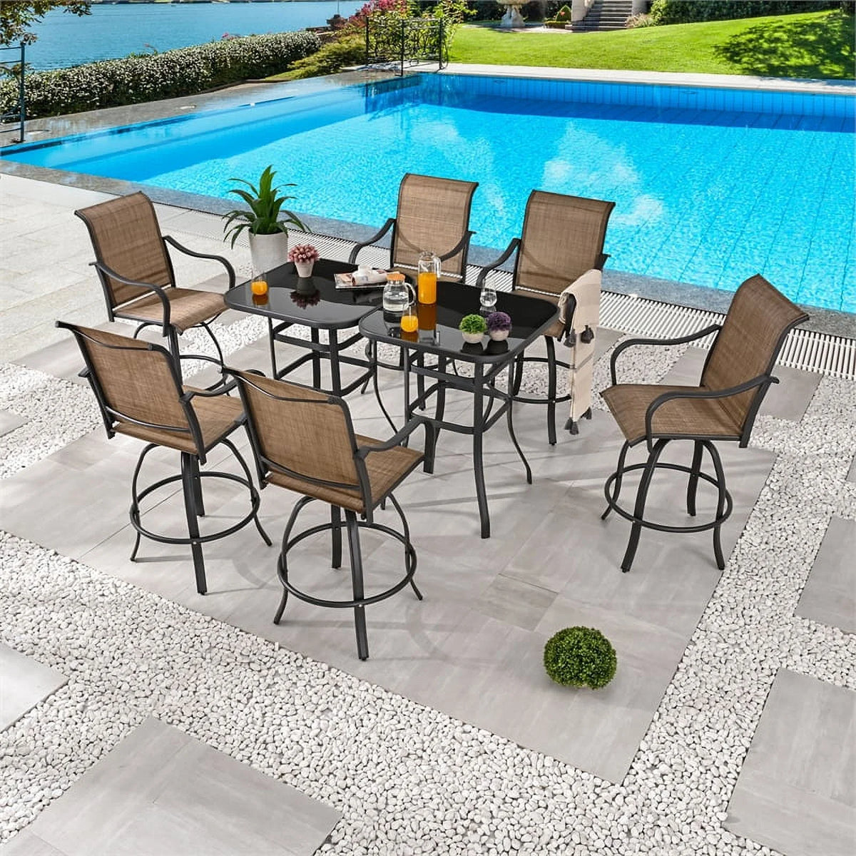 8-Piece Beige Black Metal Outdoor Dining Set A227